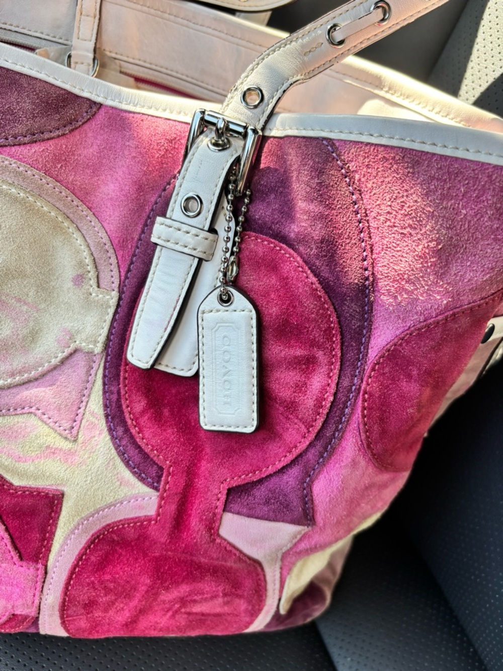 Coach Pink Patchwork Suede Leather Tote Bag Y2K Shoulder Purse - Picture 4 of 14